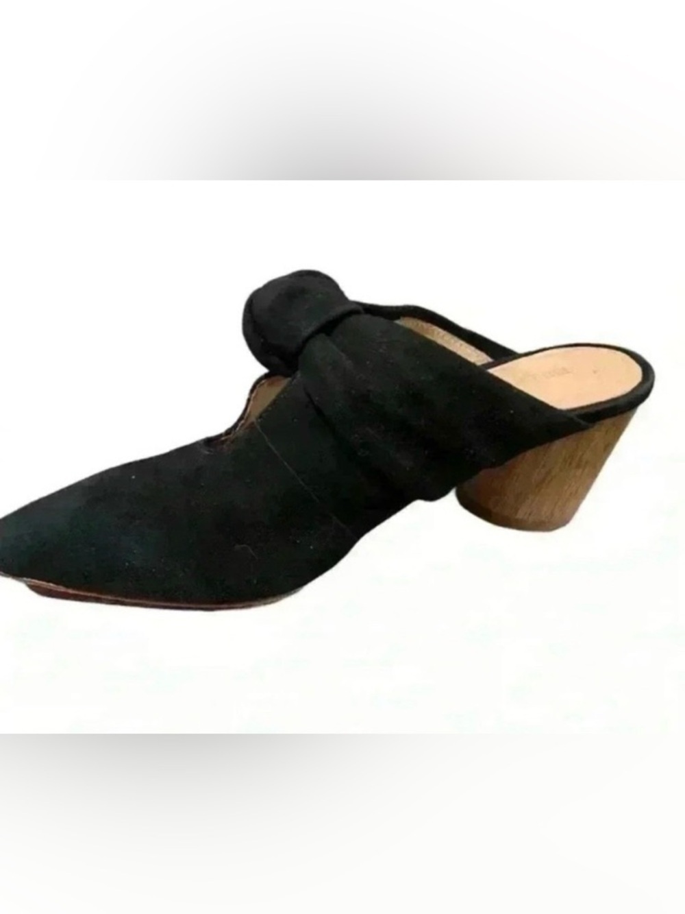 Bernardo Finley Suede Knot Wood Block Heel Mules Black - Picture 4 of 12